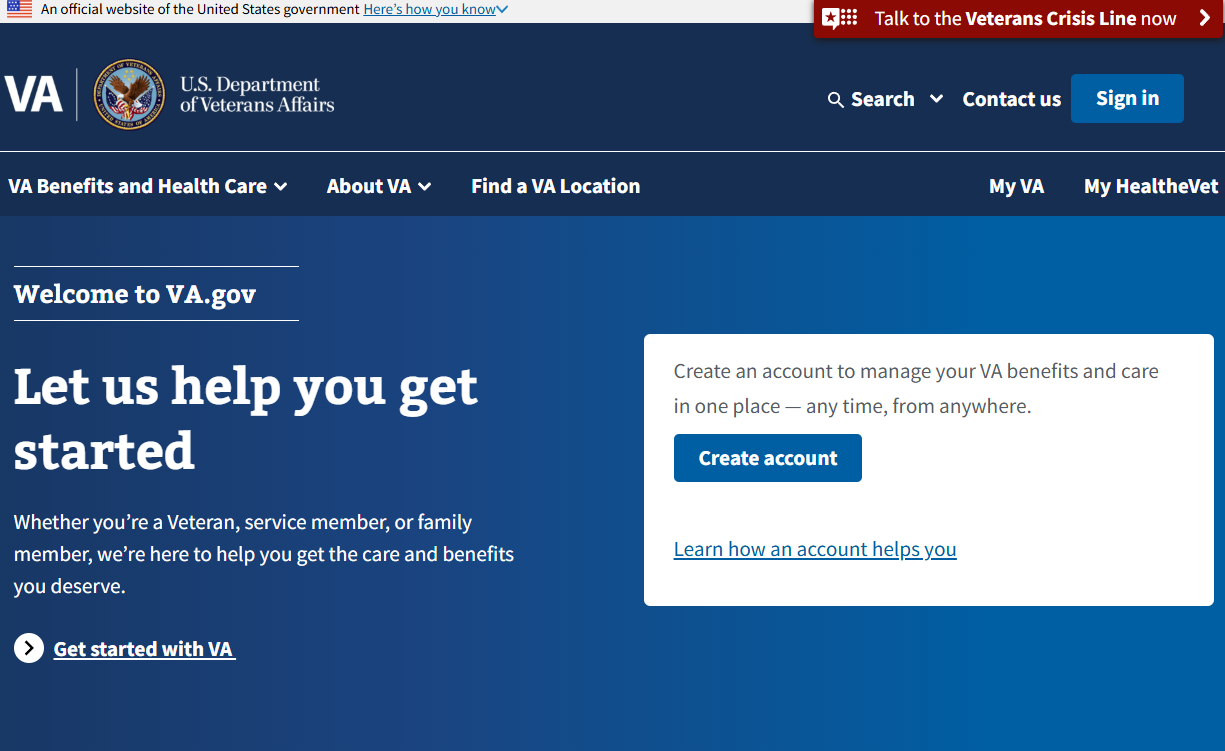 Go to VA.gov and click Sign In
