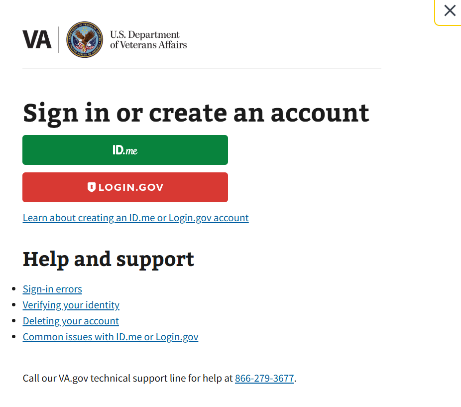 Sign in with ID.me or Login.gov