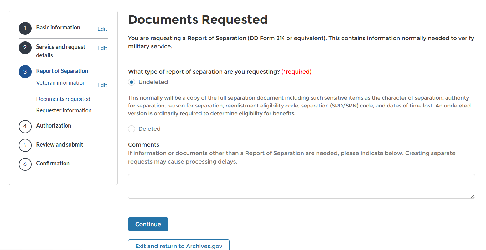 Documents requested — select Undeleted and add C-File comment
